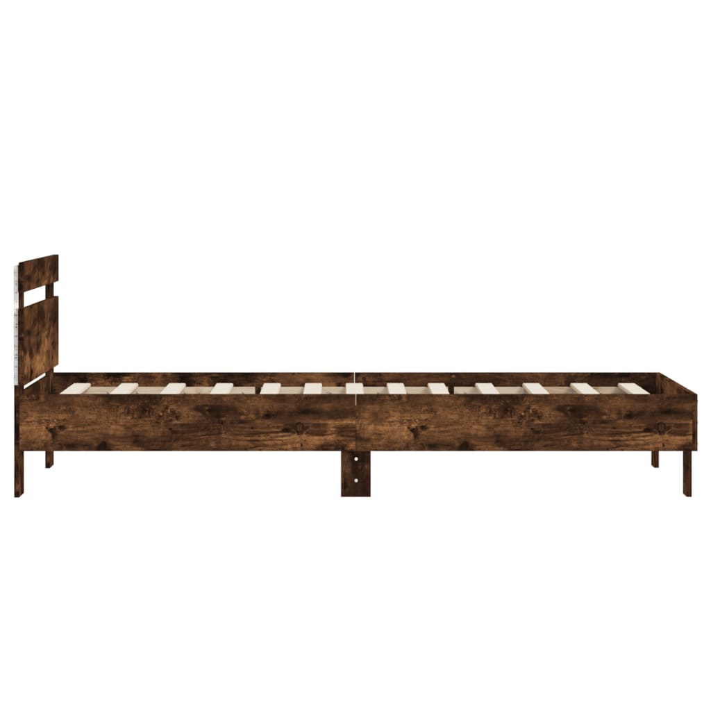 Bed frame with headboard and LED lights smoked oak 90x200cm