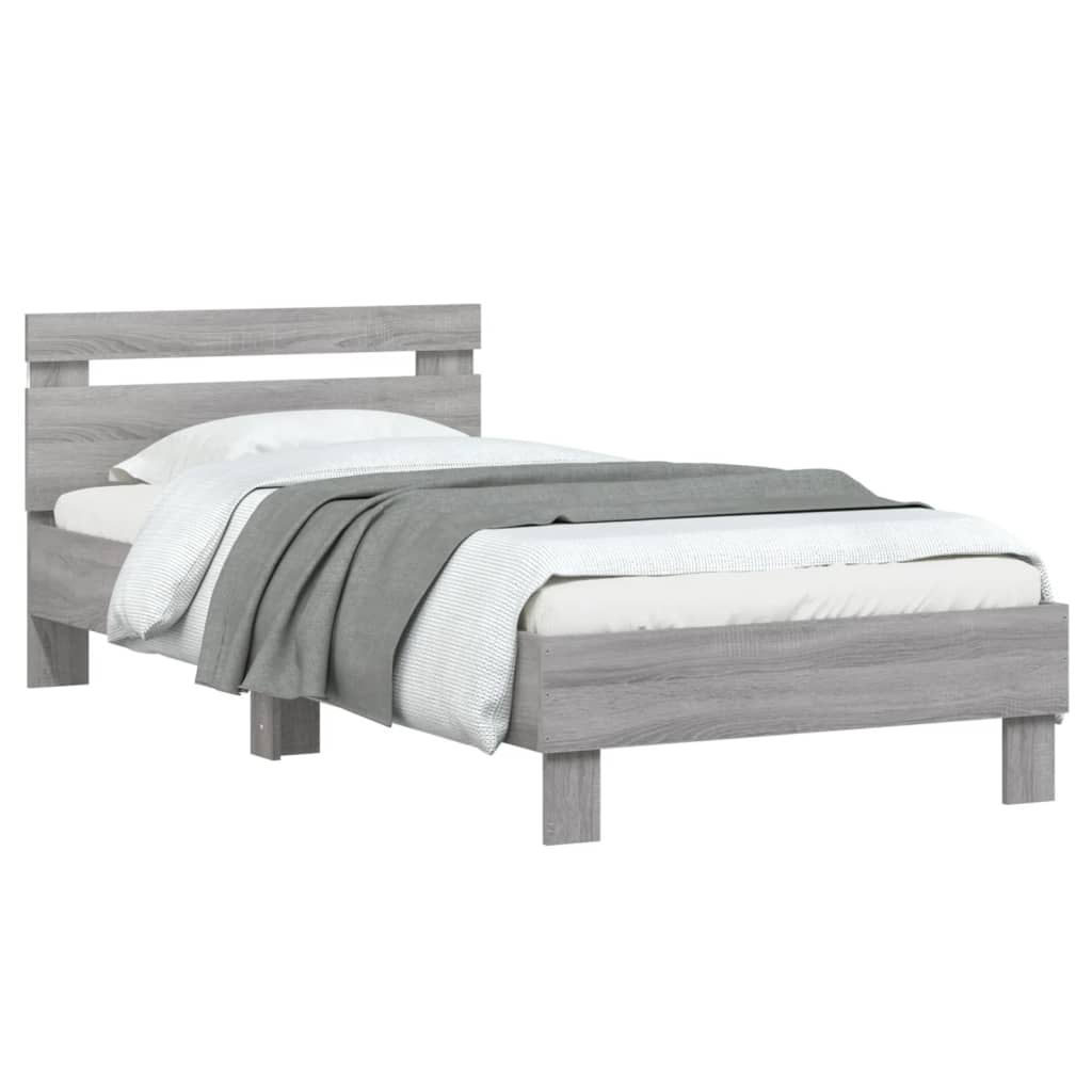 Bed frame with headboard and LED lights Grey Sonoma 90x200 cm