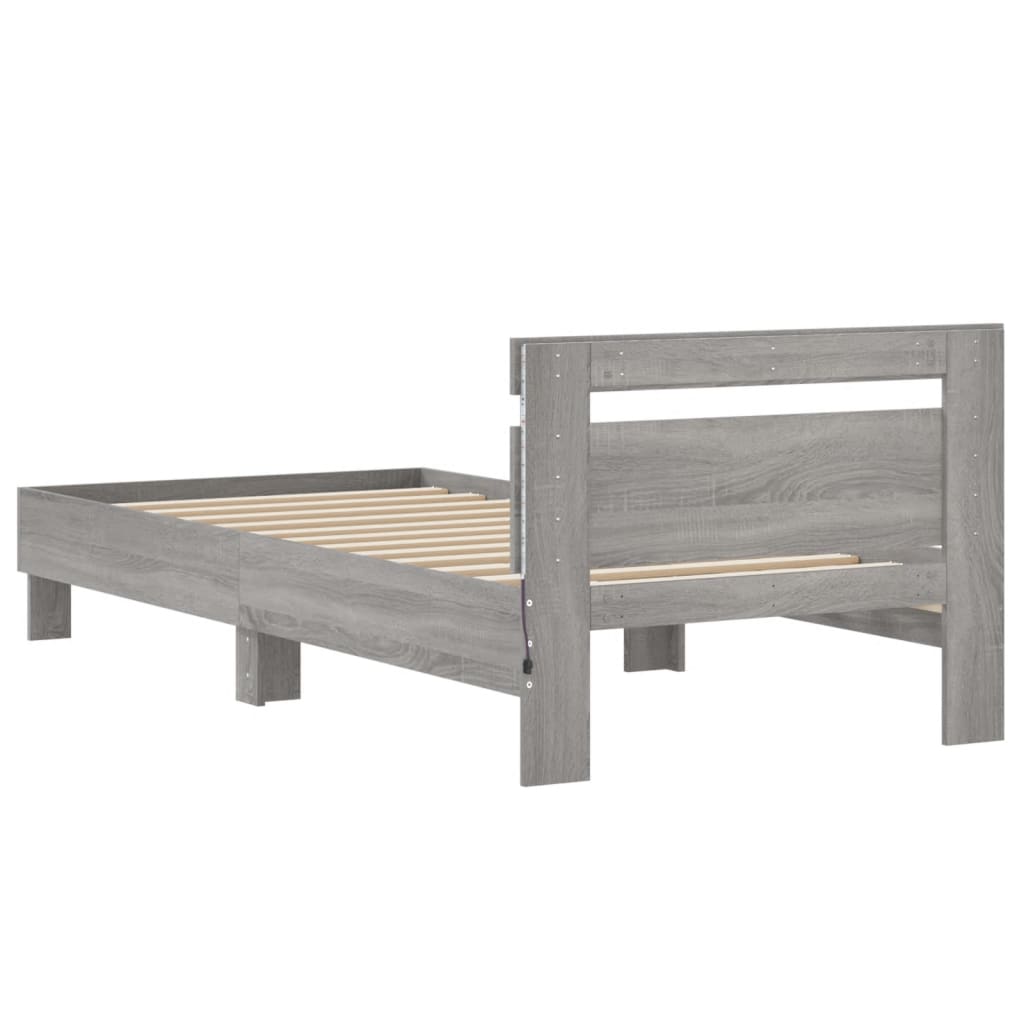 Bed frame with headboard and LED lights Grey Sonoma 90x200 cm