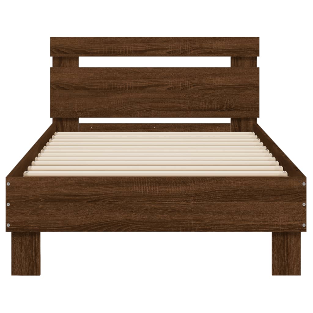 Bed frame with headboard and LED lights brown oak 90x200 cm