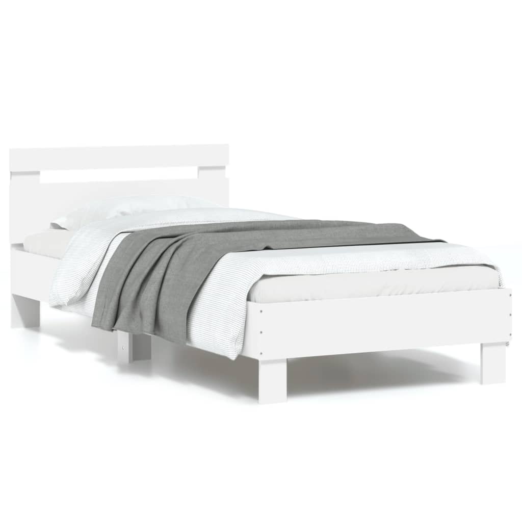 Bed frame with headboard and LED lights White 90x190 cm