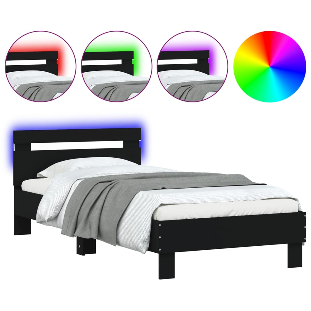 Bed frame with headboard and LED lights Black 90x190 cm