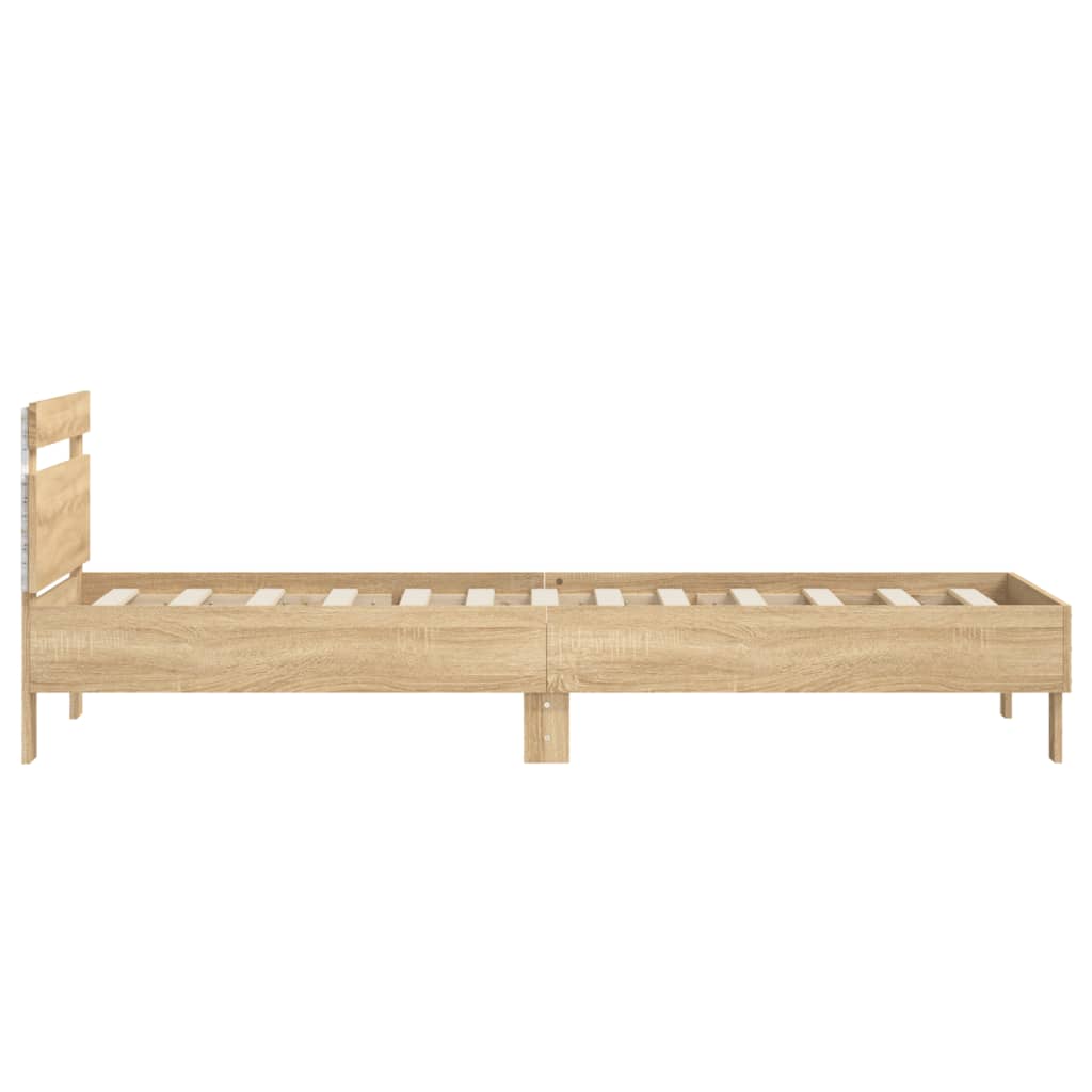 Bed frame with headboard and LED lights Sonoma oak 90x190cm