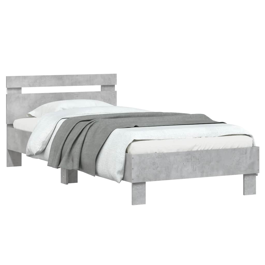 Bed frame with headboard and LED lights concrete grey 90x190 cm