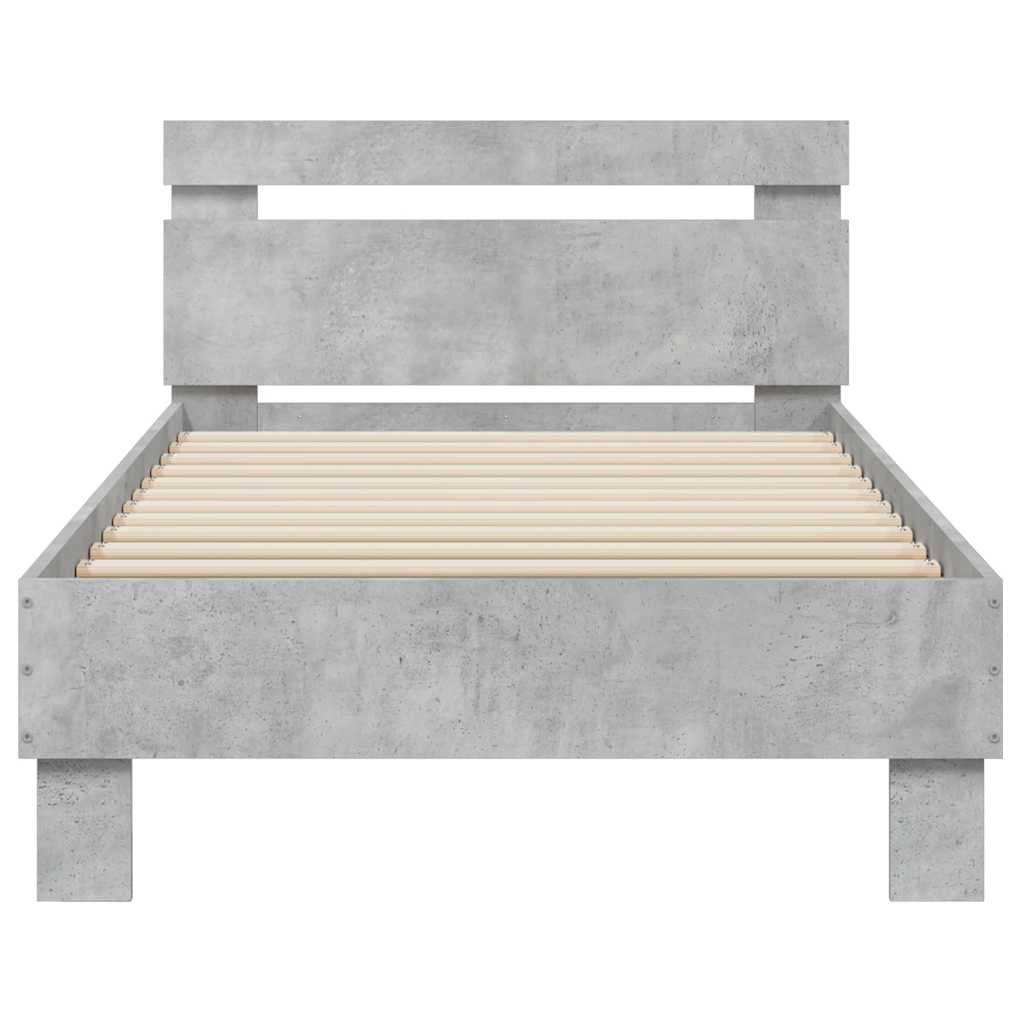 Bed frame with headboard and LED lights concrete grey 90x190 cm