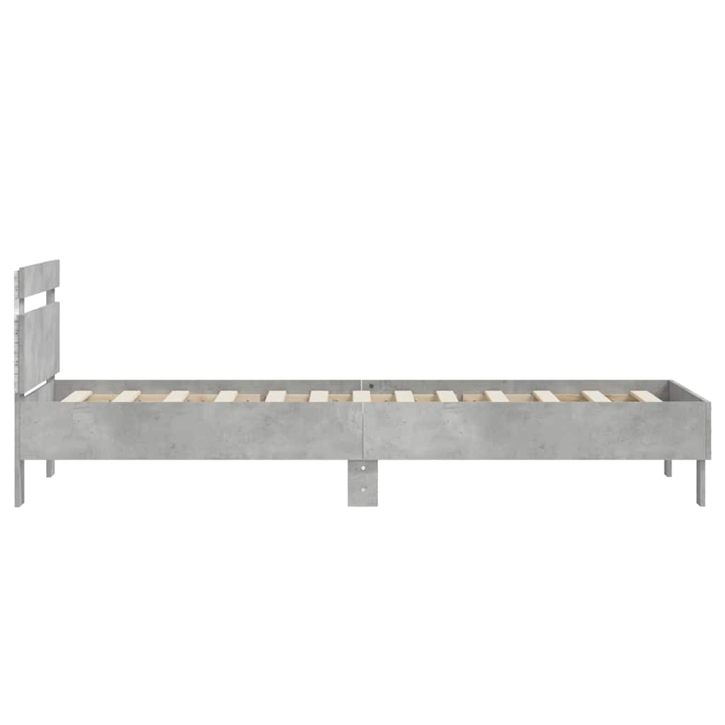 Bed frame with headboard and LED lights concrete grey 90x190 cm