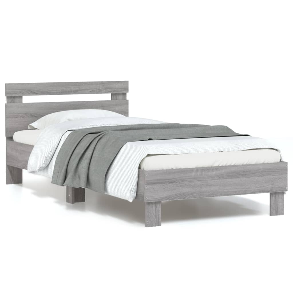 Bed frame with headboard and LED lights Grey Sonoma 90x190 cm