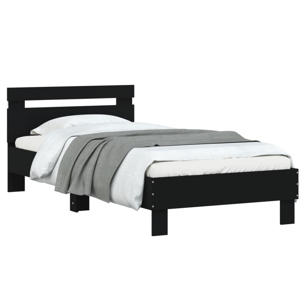 Bed frame with headboard and LED lights Black 75x190 cm