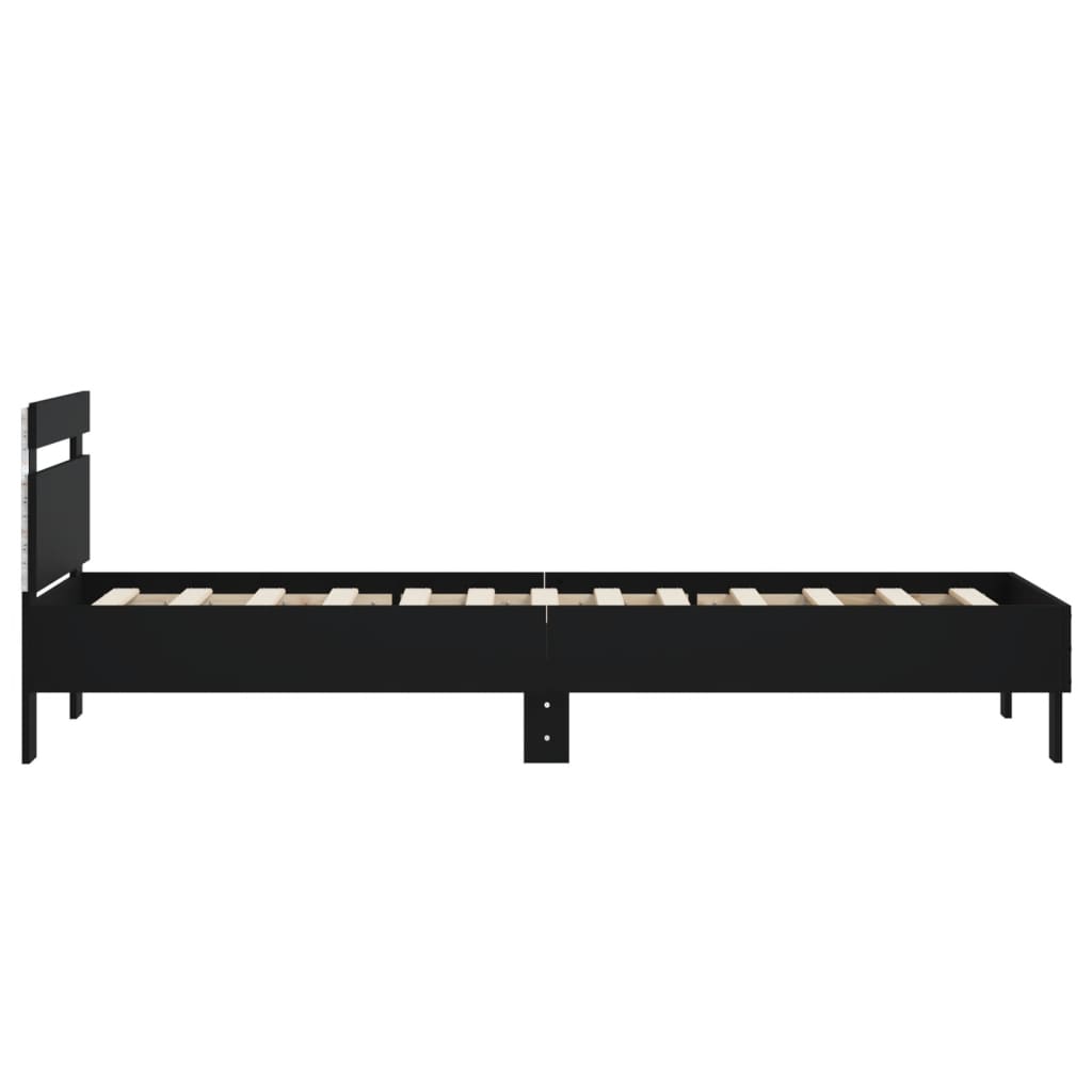 Bed frame with headboard and LED lights Black 75x190 cm