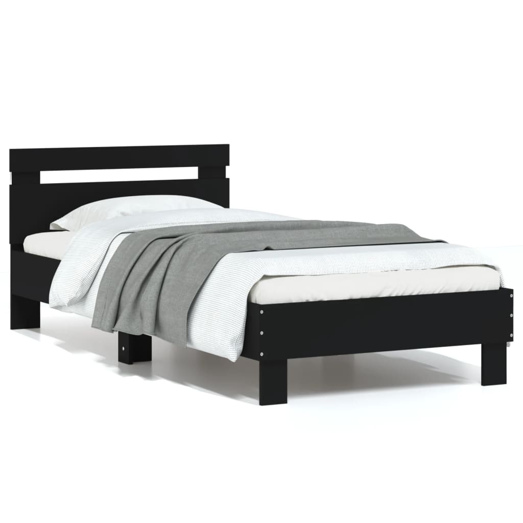 Bed frame with headboard and LED lights Black 75x190 cm