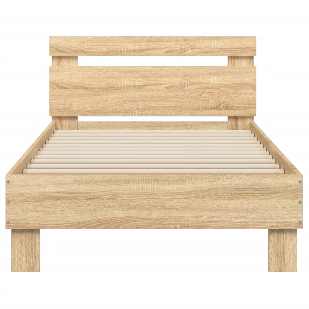 Bed frame with headboard and LED lights Sonoma oak 75x190cm