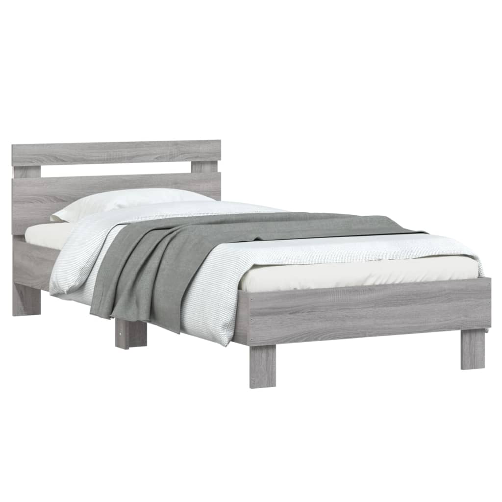 Bed frame with headboard and LED lights Grey Sonoma 75x190 cm