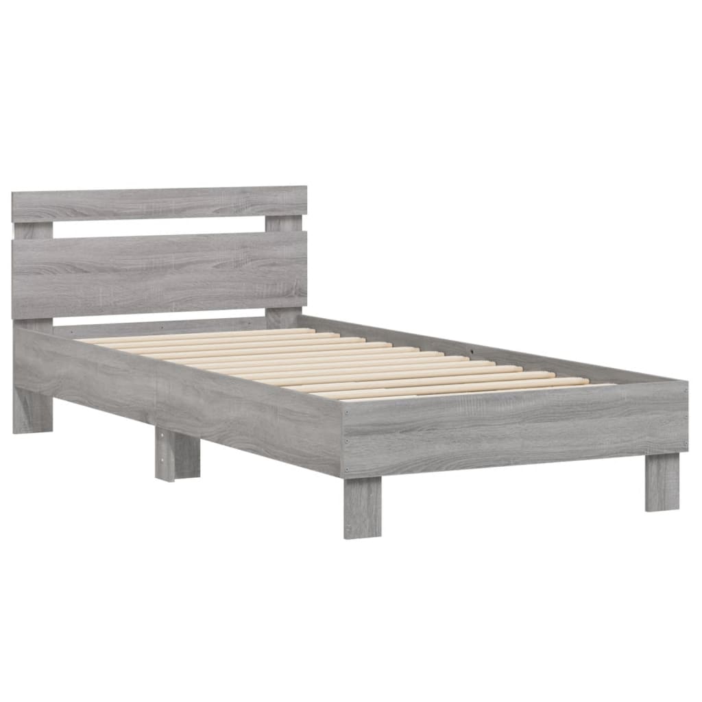 Bed frame with headboard and LED lights Grey Sonoma 75x190 cm