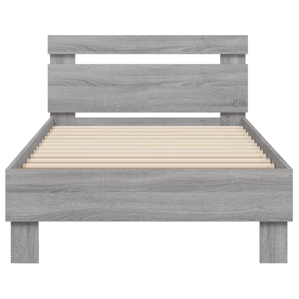 Bed frame with headboard and LED lights Grey Sonoma 75x190 cm