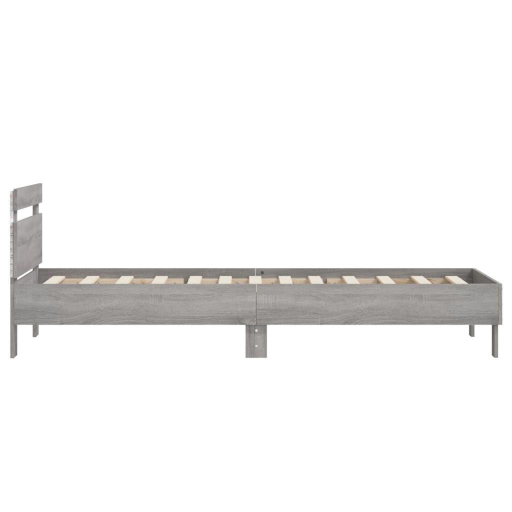 Bed frame with headboard and LED lights Grey Sonoma 75x190 cm