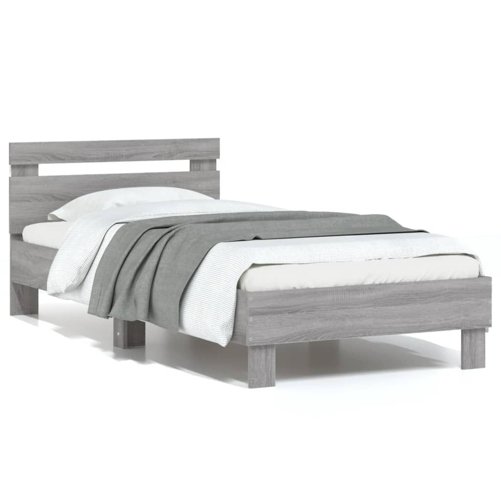 Bed frame with headboard and LED lights Grey Sonoma 75x190 cm