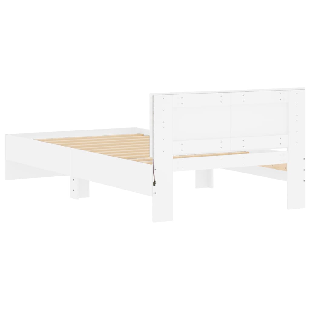 Bed frame with headboard and LED lights White 100x200 cm