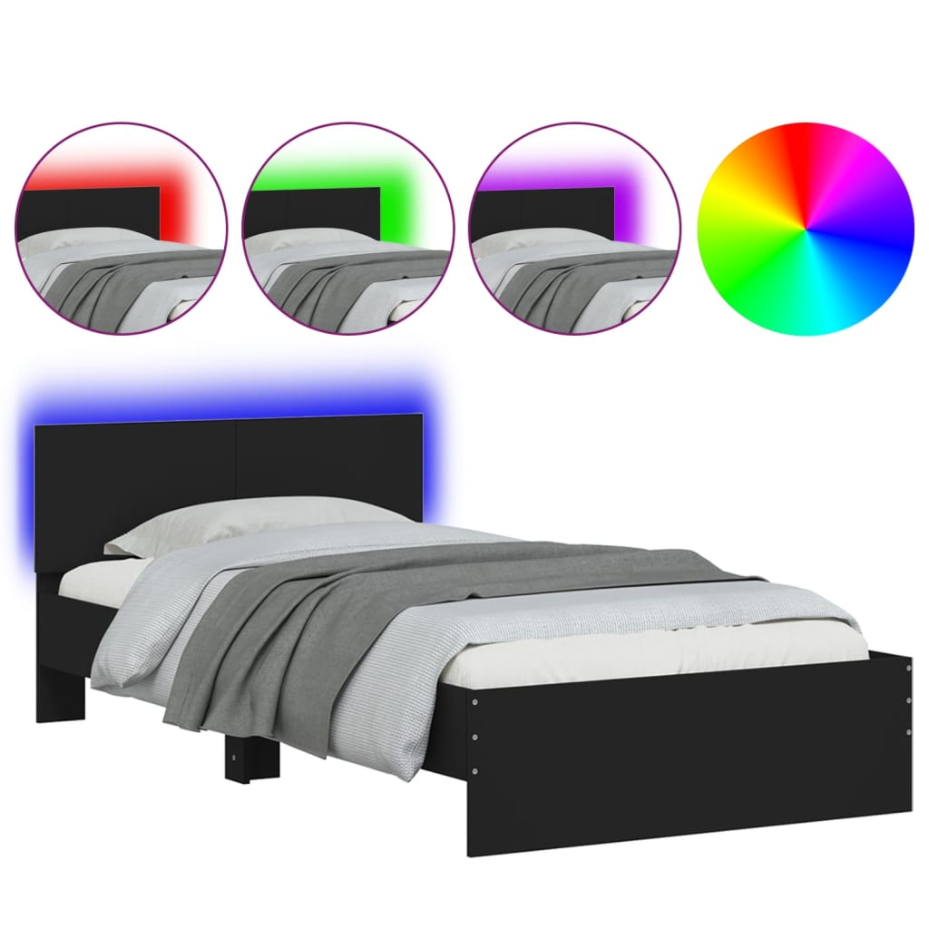 Bed frame with headboard and LED lights Black 100x200 cm