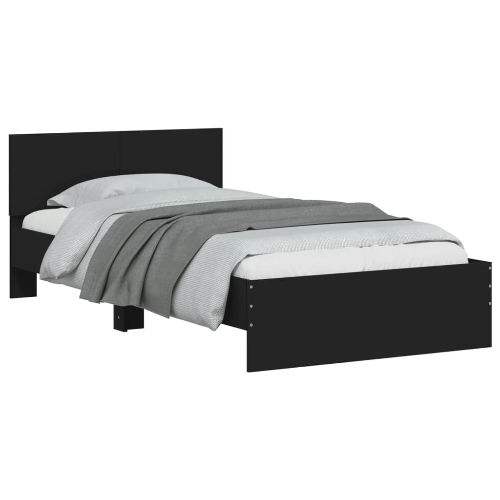 Bed frame with headboard and LED lights Black 100x200 cm