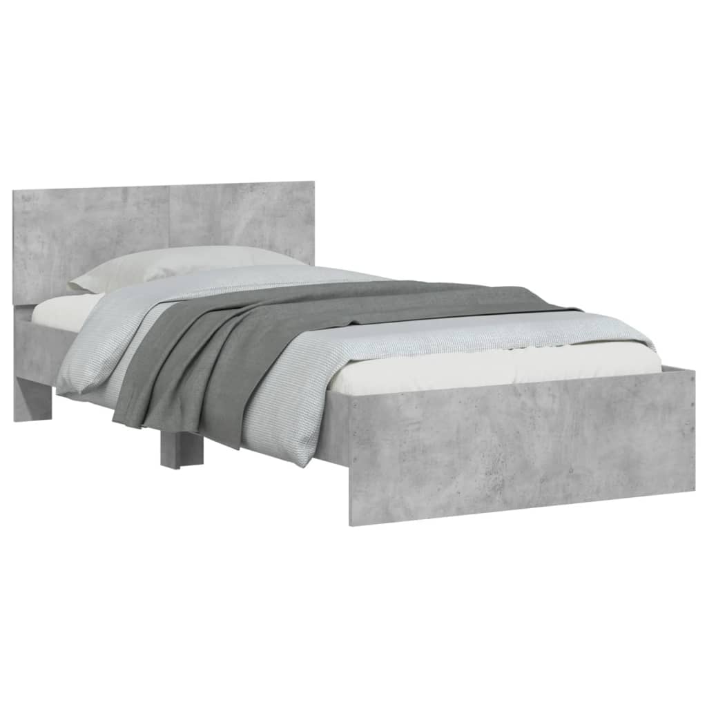 Bed frame with headboard and LED lights concrete grey 100x200 cm