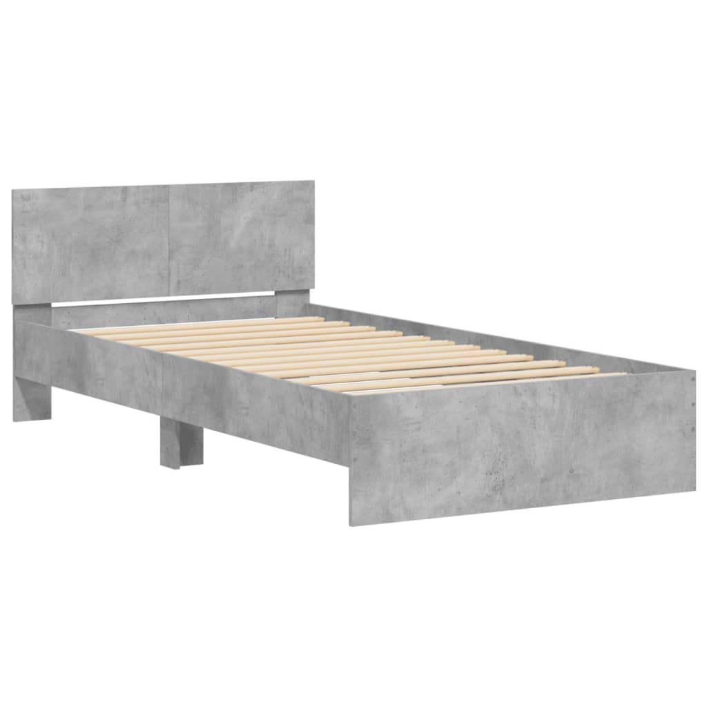 Bed frame with headboard and LED lights concrete grey 100x200 cm