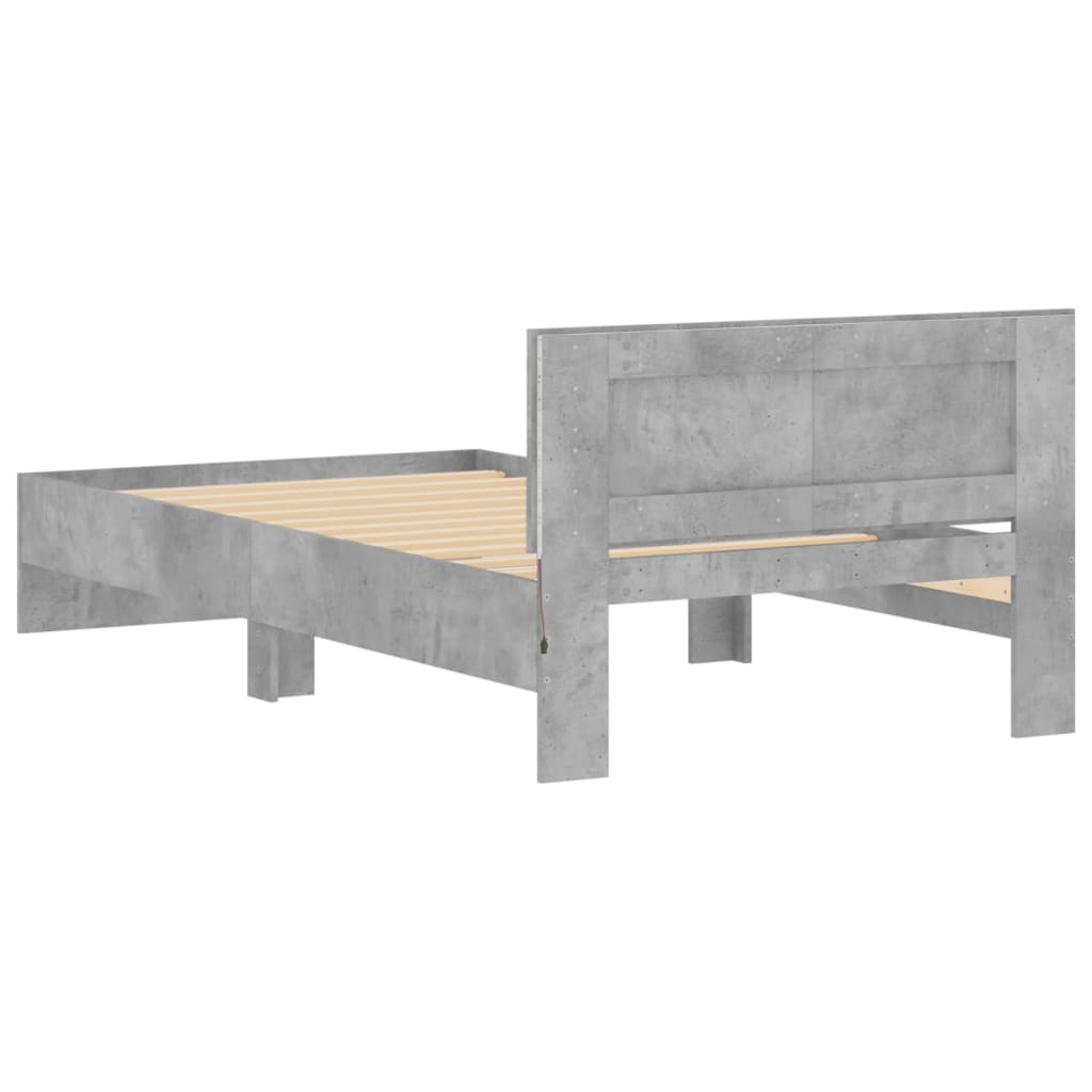 Bed frame with headboard and LED lights concrete grey 100x200 cm