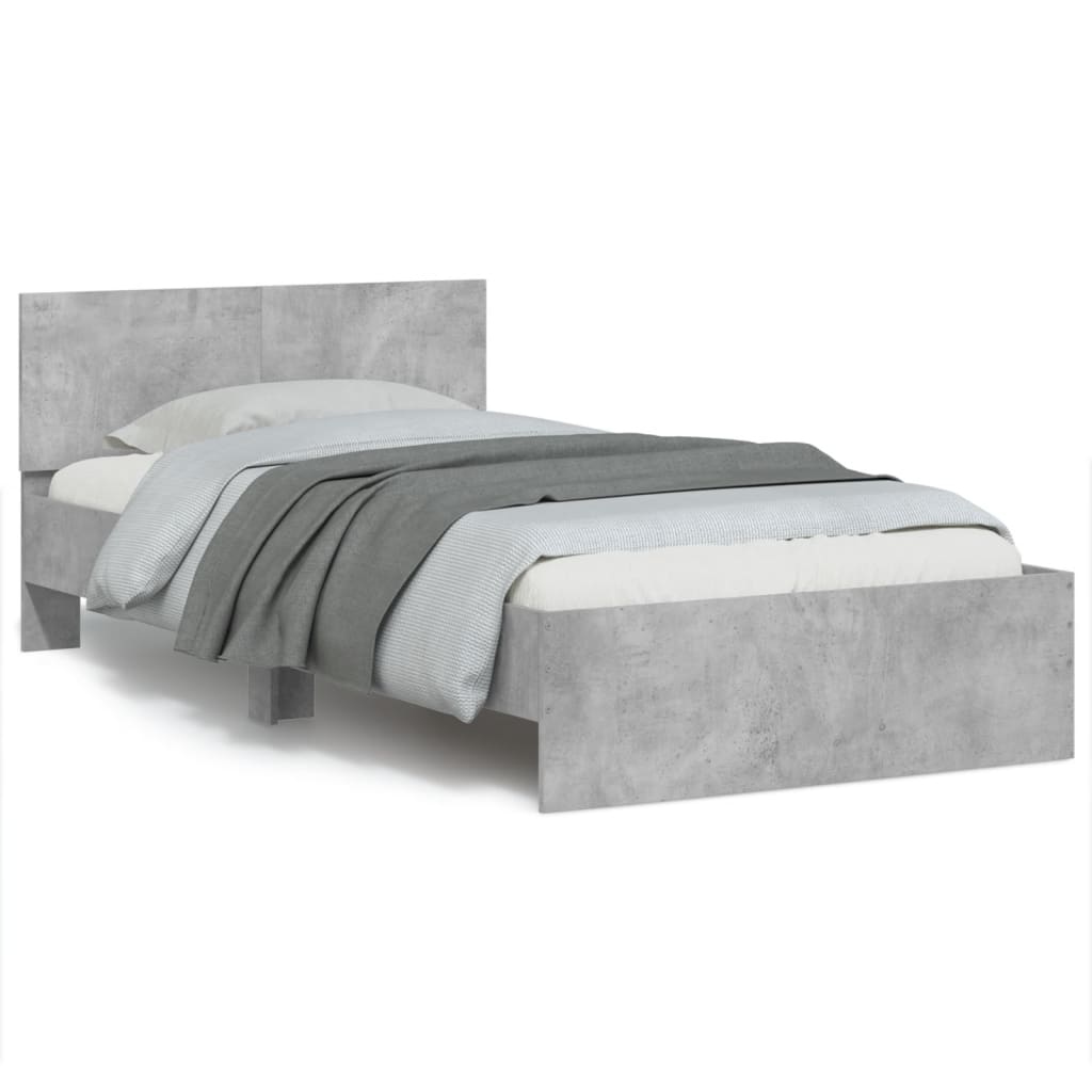 Bed frame with headboard and LED lights concrete grey 100x200 cm