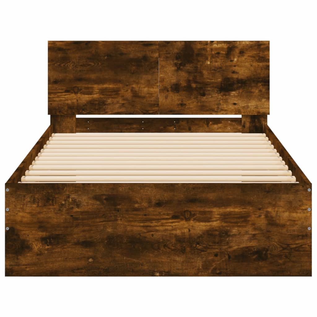 Bed frame with headboard &amp; LED lights smoked oak 100x200 cm