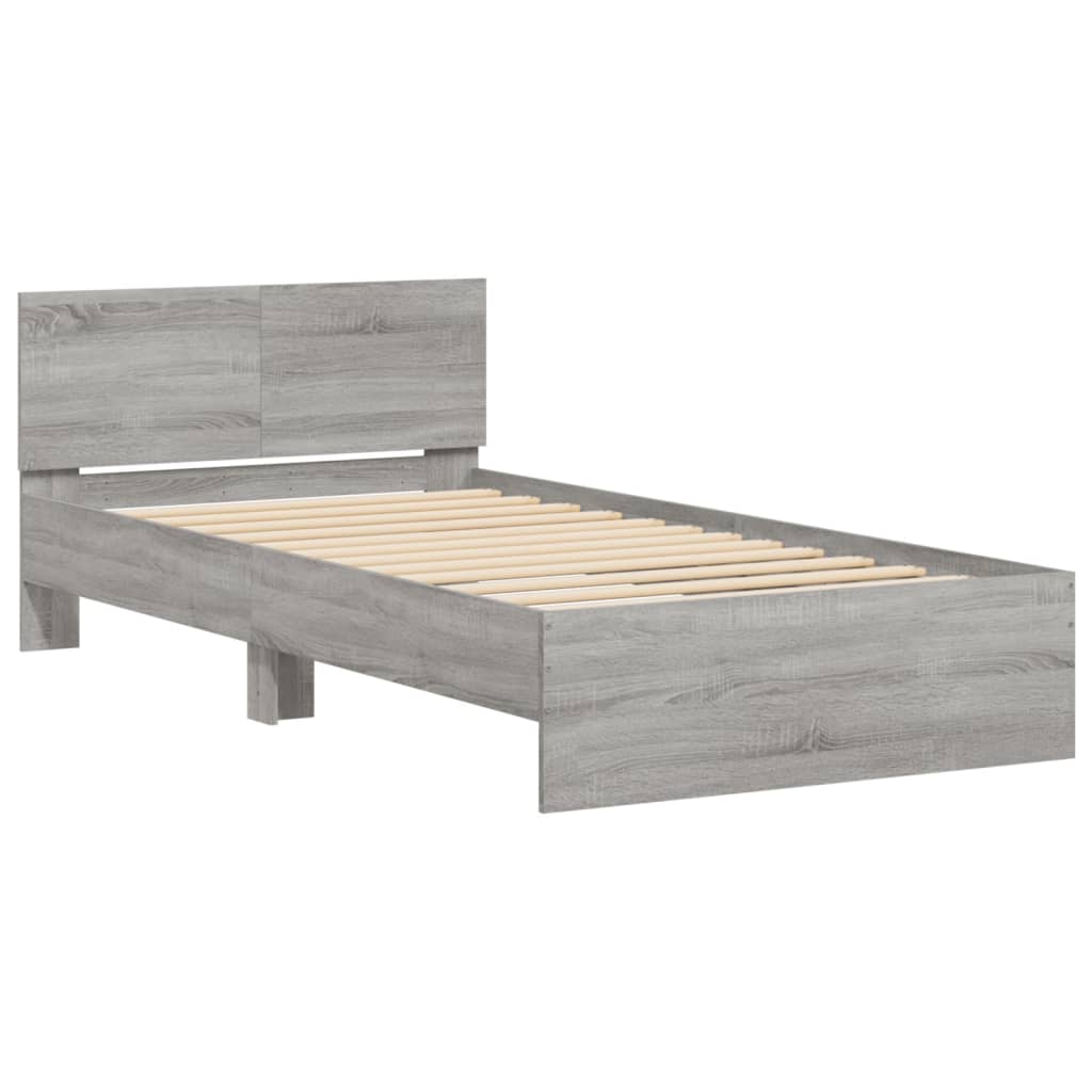 Bed frame with headboard and LED lights Grey Sonoma 100x200cm