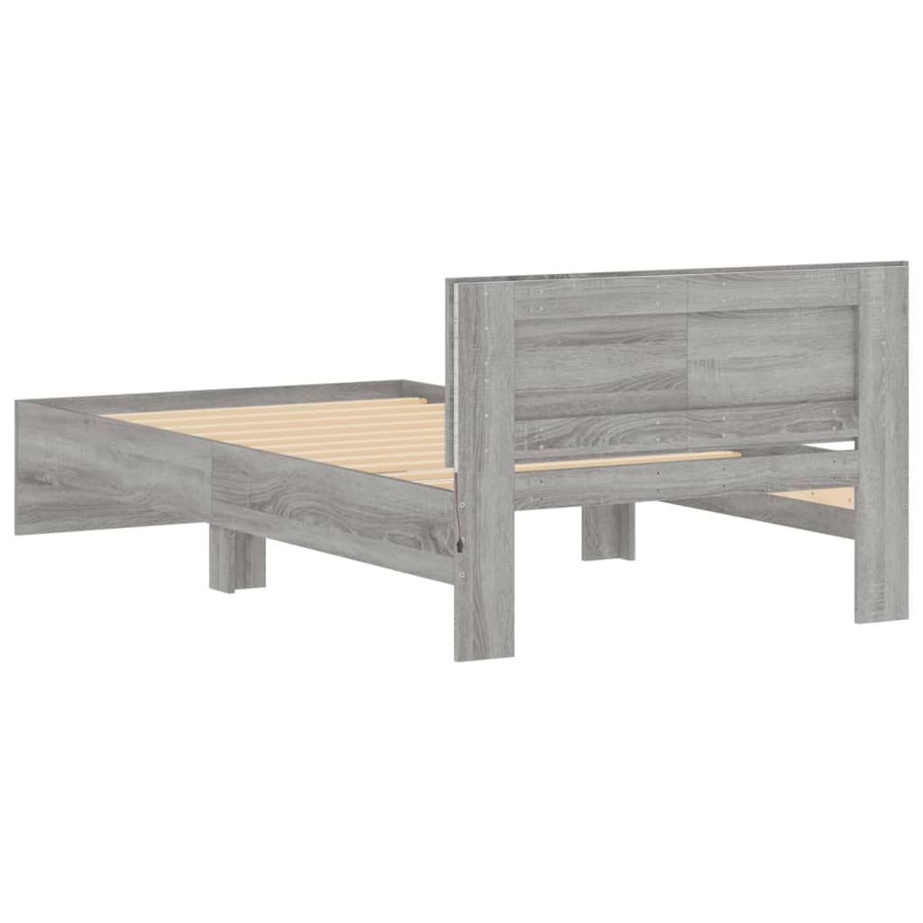 Bed frame with headboard and LED lights Grey Sonoma 100x200cm