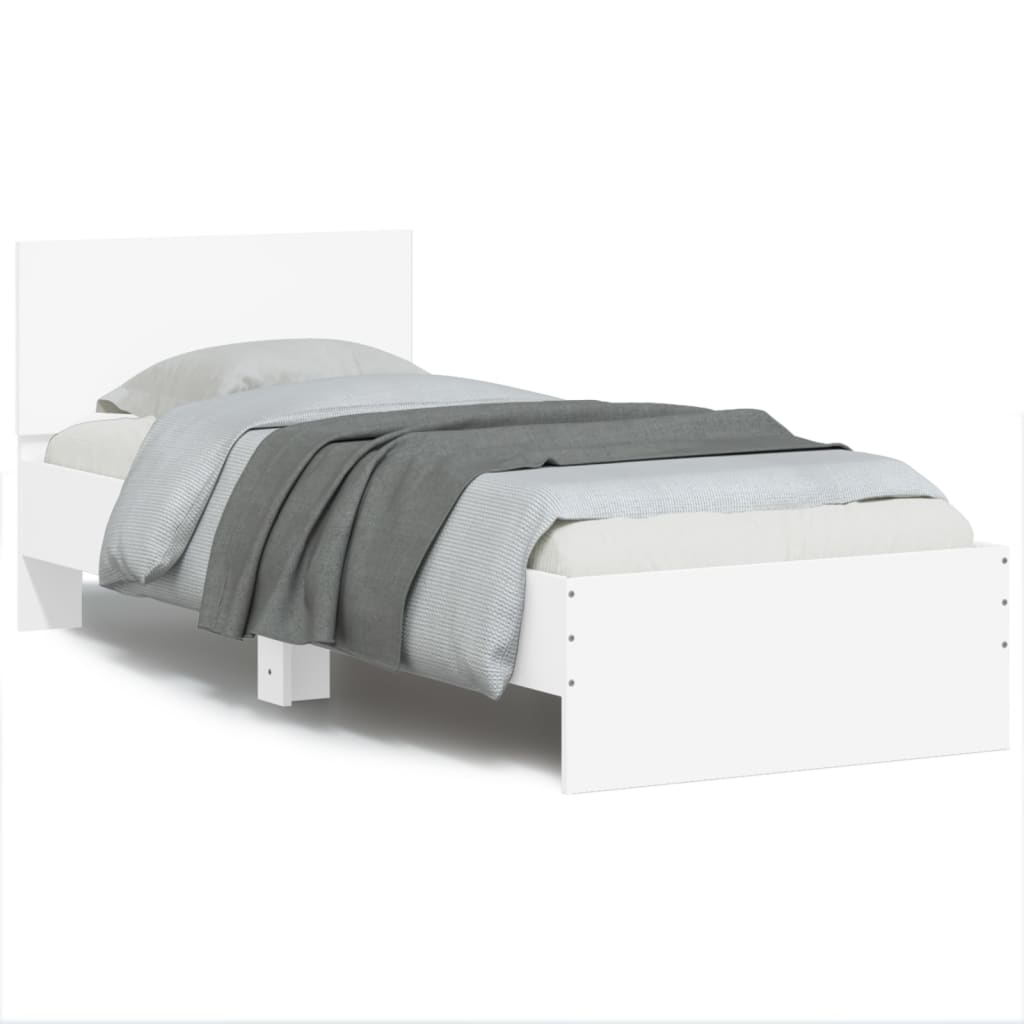 Bed frame with headboard and LED lights White 90x200 cm