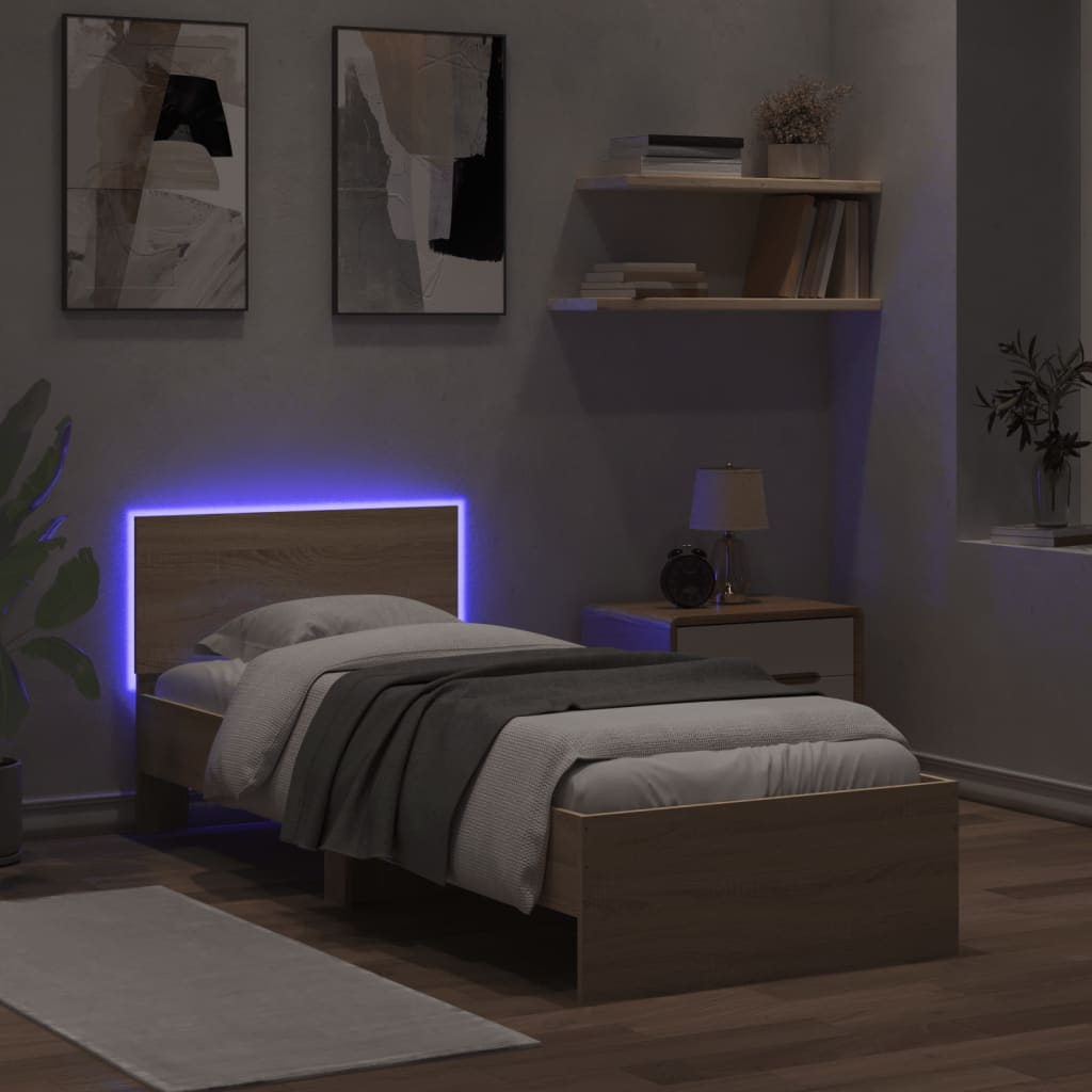 Bed frame with headboard and LED lights Sonoma oak 90x200cm