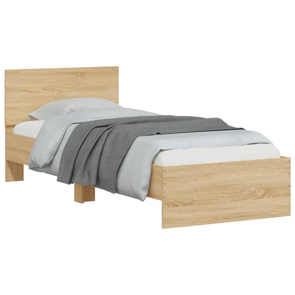 Bed frame with headboard and LED lights Sonoma oak 90x200cm