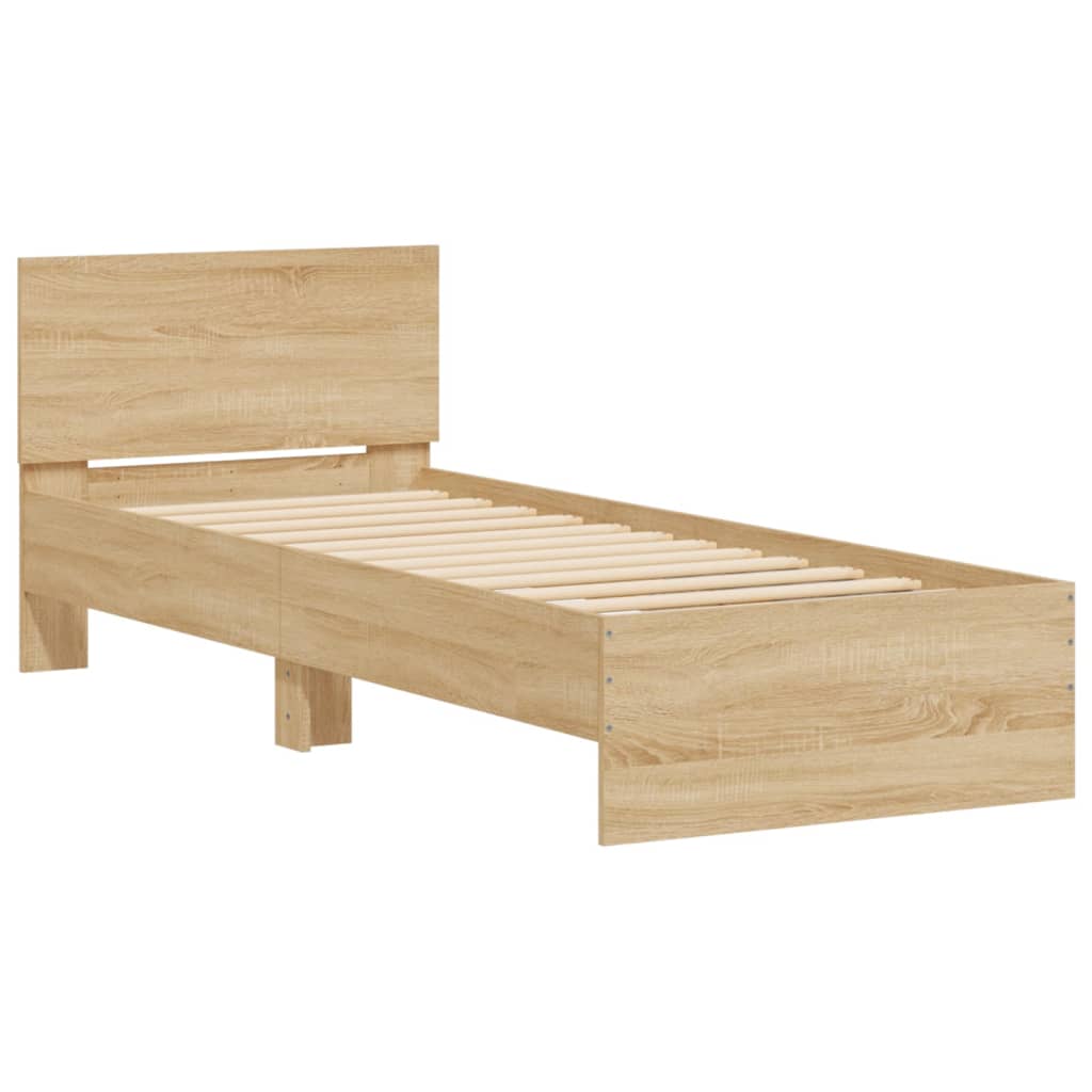 Bed frame with headboard and LED lights Sonoma oak 90x200cm