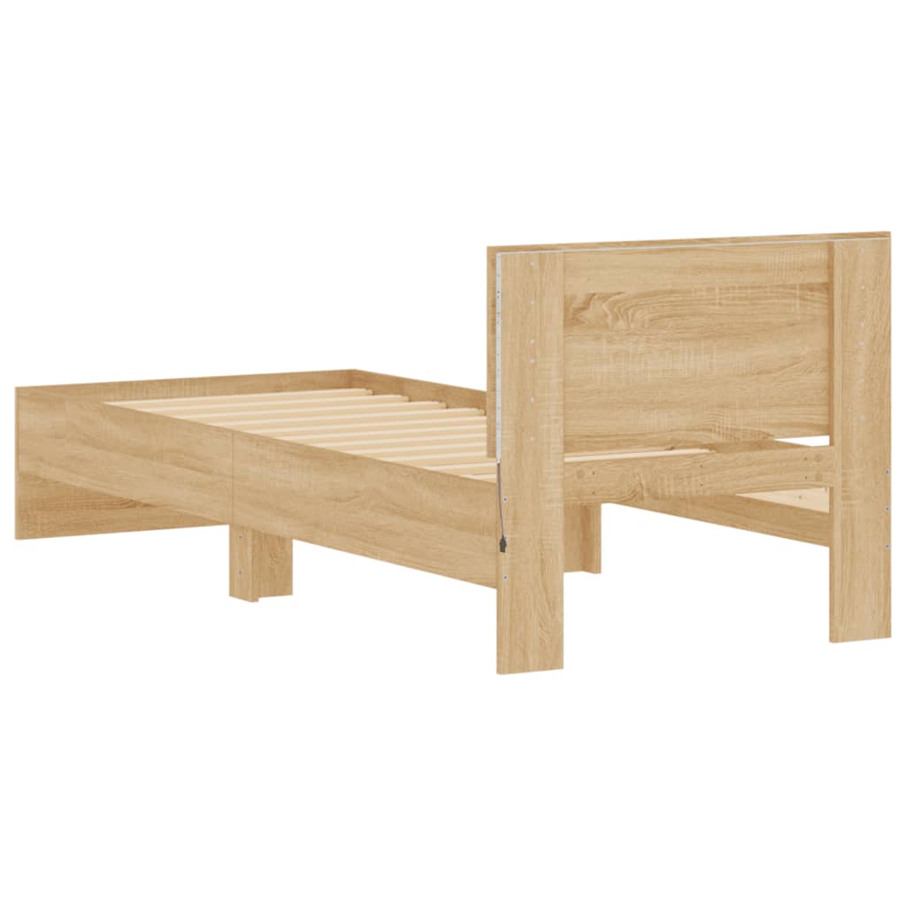 Bed frame with headboard and LED lights Sonoma oak 90x200cm