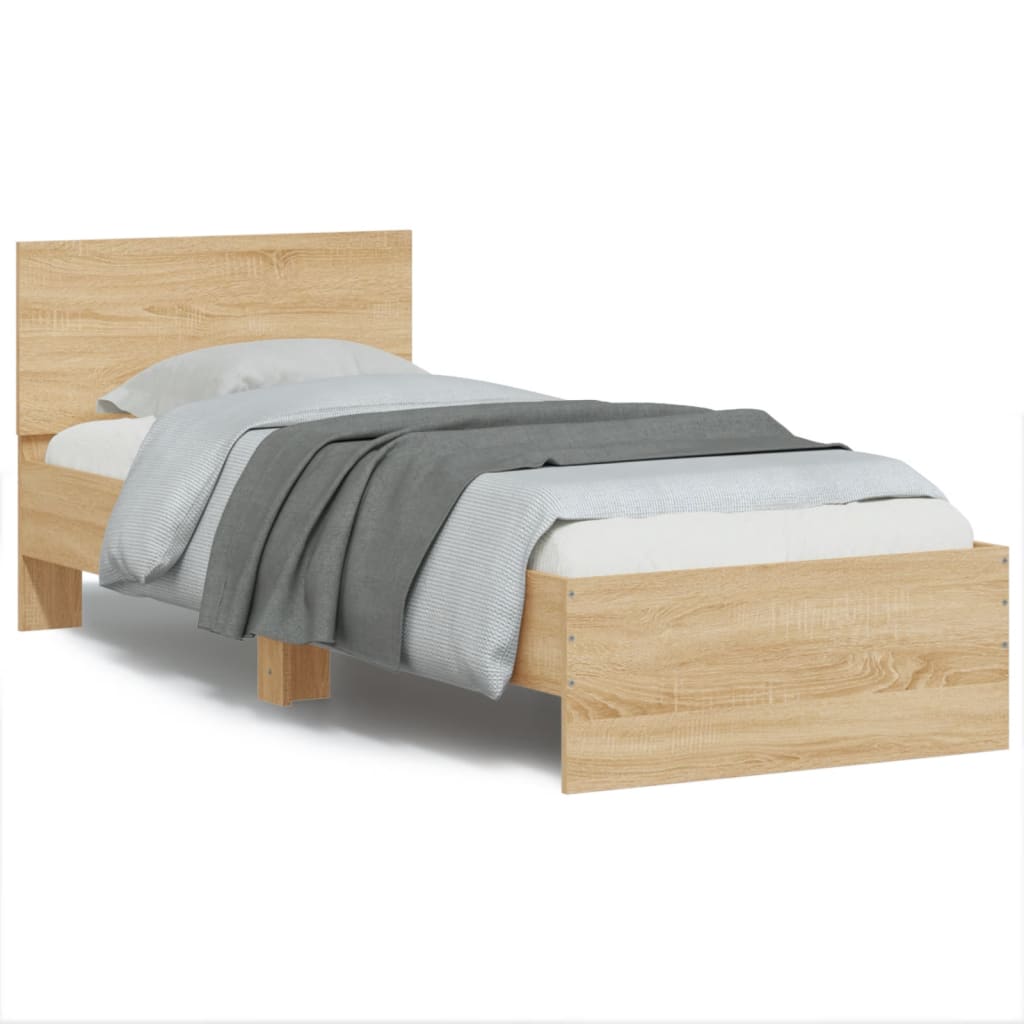 Bed frame with headboard and LED lights Sonoma oak 90x200cm