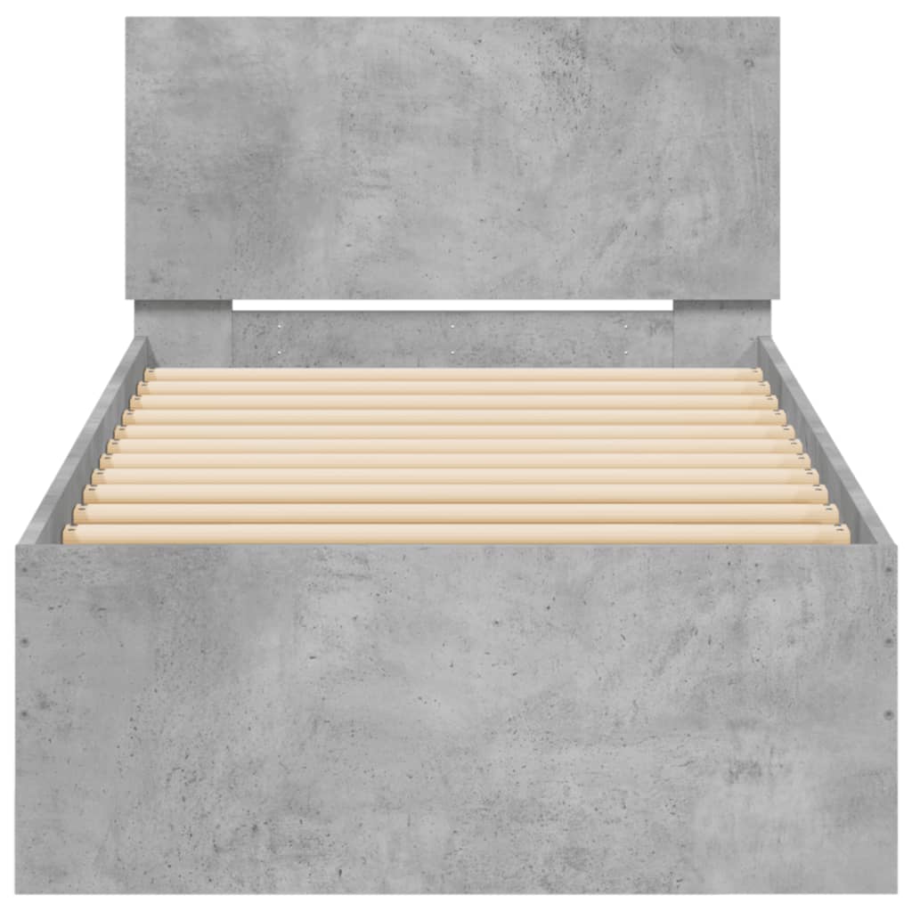 Bed frame with headboard and LED lights concrete grey 90x200 cm