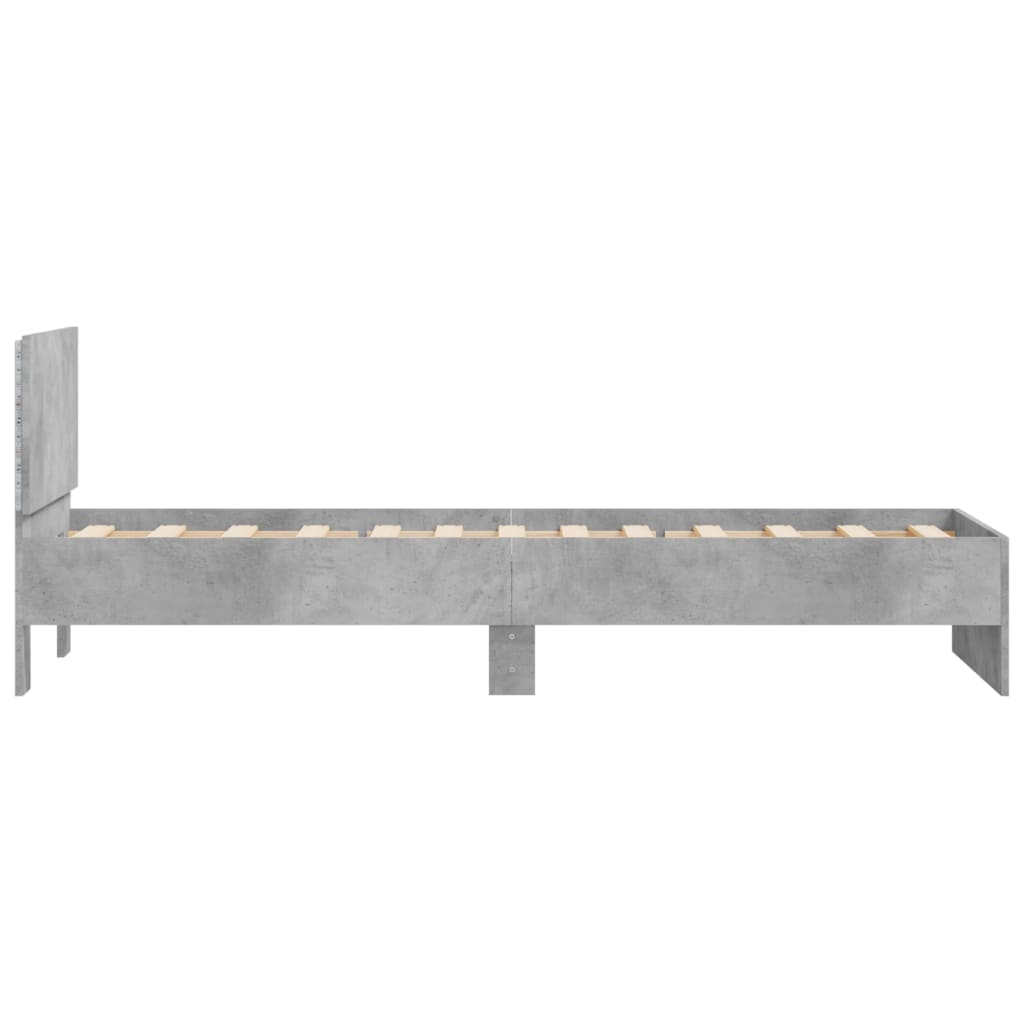 Bed frame with headboard and LED lights concrete grey 90x200 cm