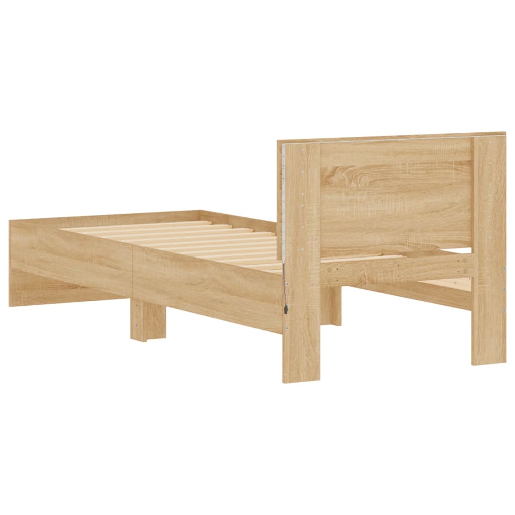 Bed frame with headboard and LED lights Sonoma oak 90x190cm