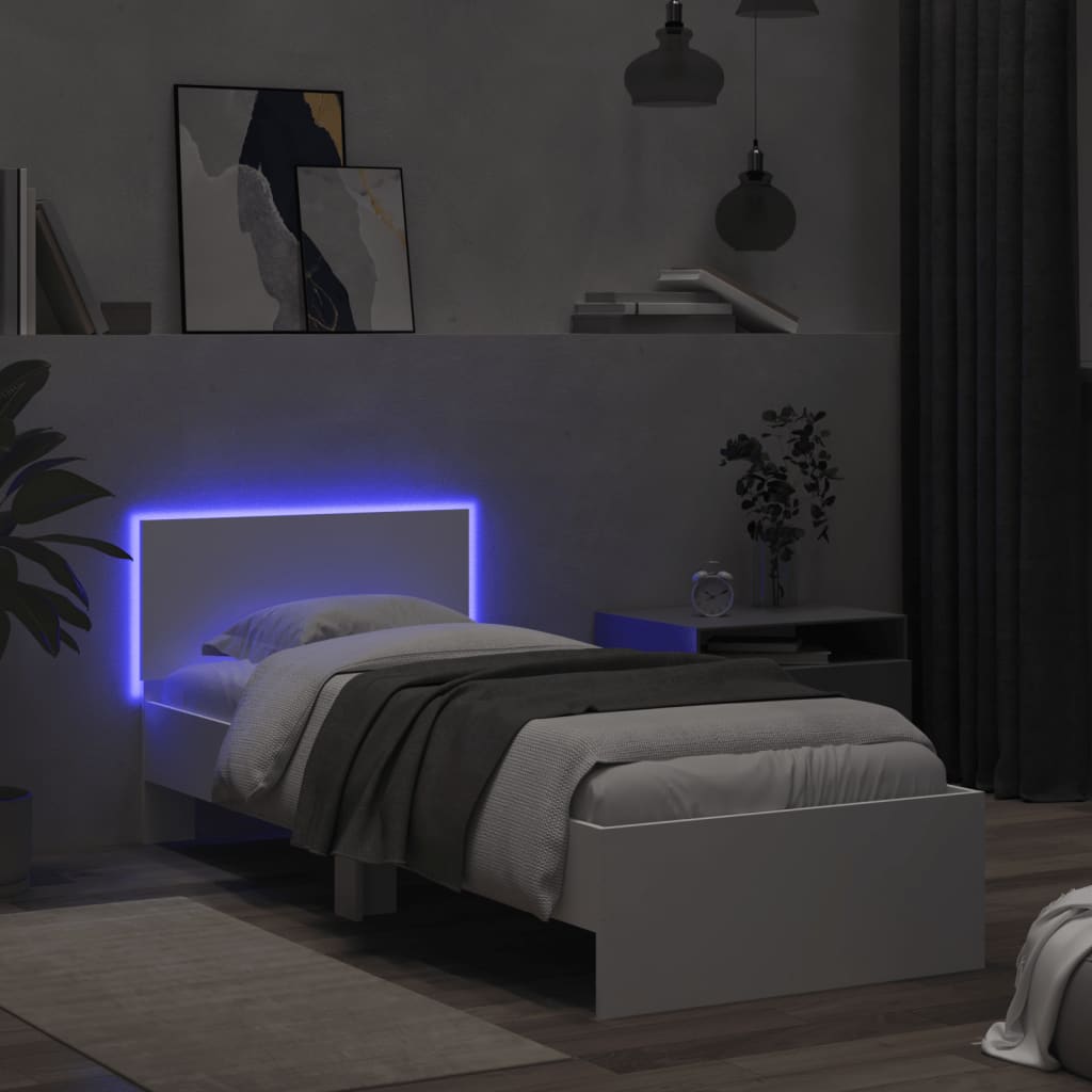 Bed frame with headboard and LED lights White 75x190 cm