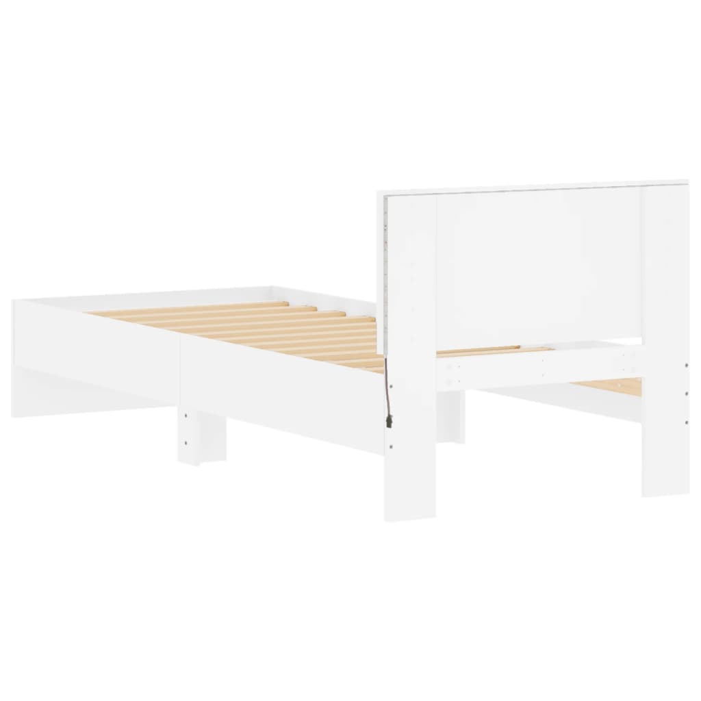 Bed frame with headboard and LED lights White 75x190 cm