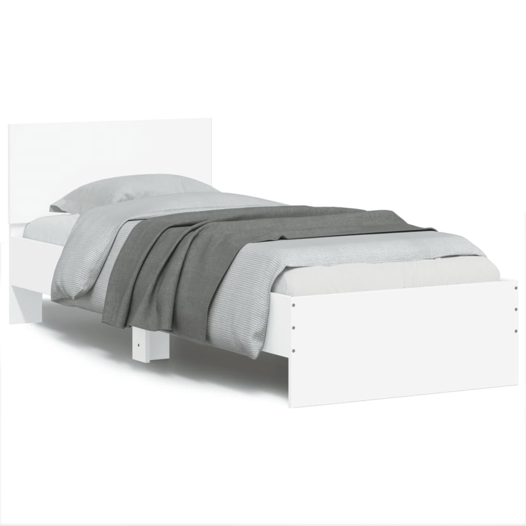 Bed frame with headboard and LED lights White 75x190 cm