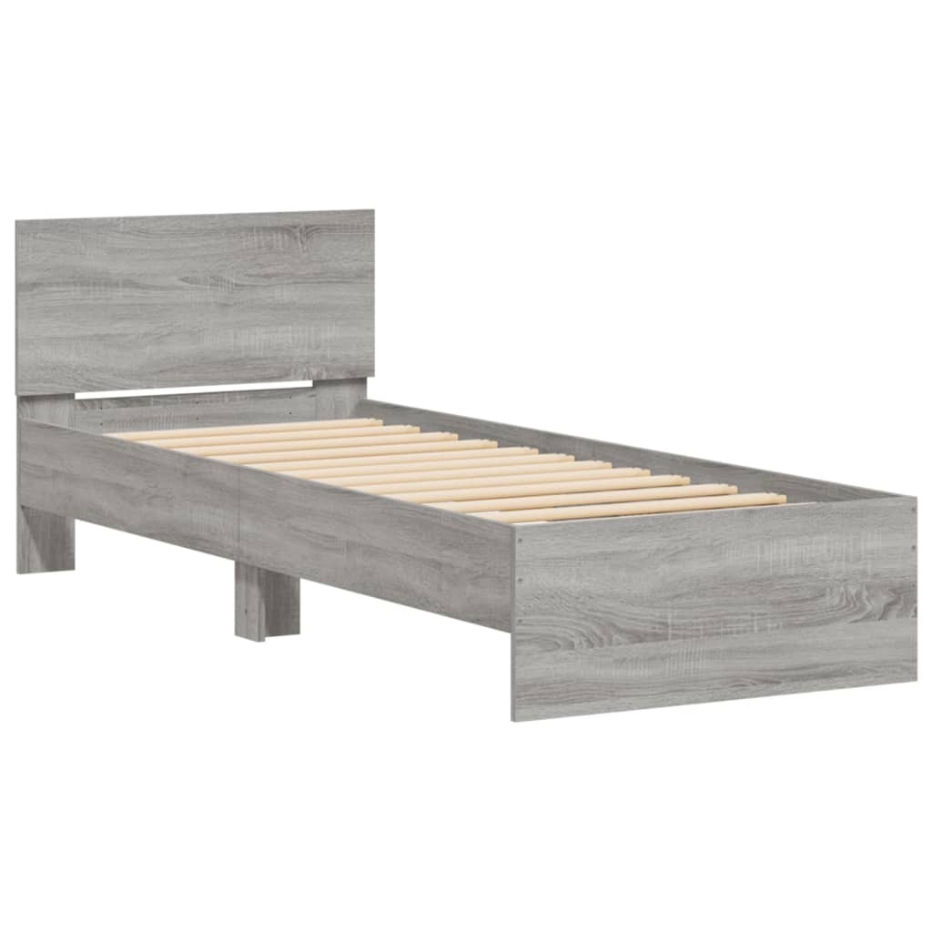 Bed frame with headboard and LED lights Grey Sonoma 75x190 cm