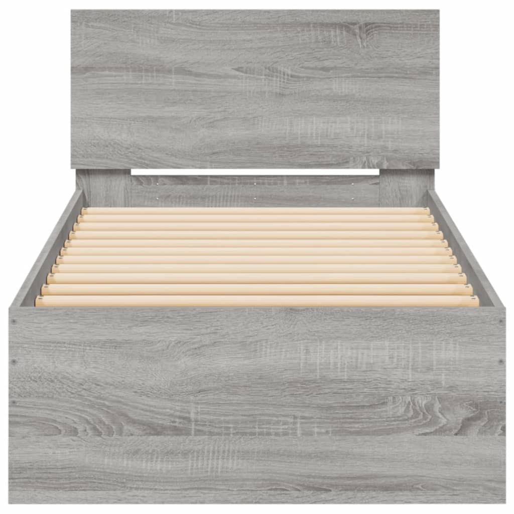 Bed frame with headboard and LED lights Grey Sonoma 75x190 cm