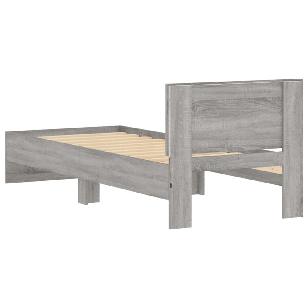 Bed frame with headboard and LED lights Grey Sonoma 75x190 cm