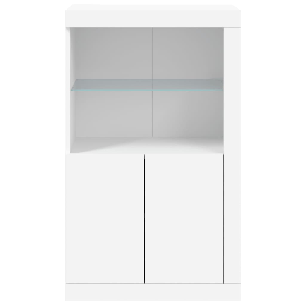 Side Cabinet with LED Lights White Wood Material