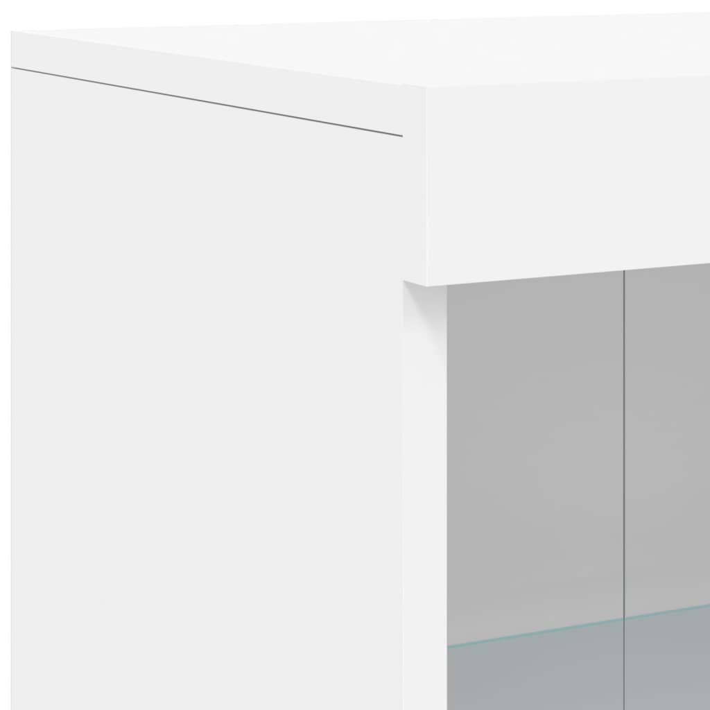 Side Cabinet with LED Lights White Wood Material