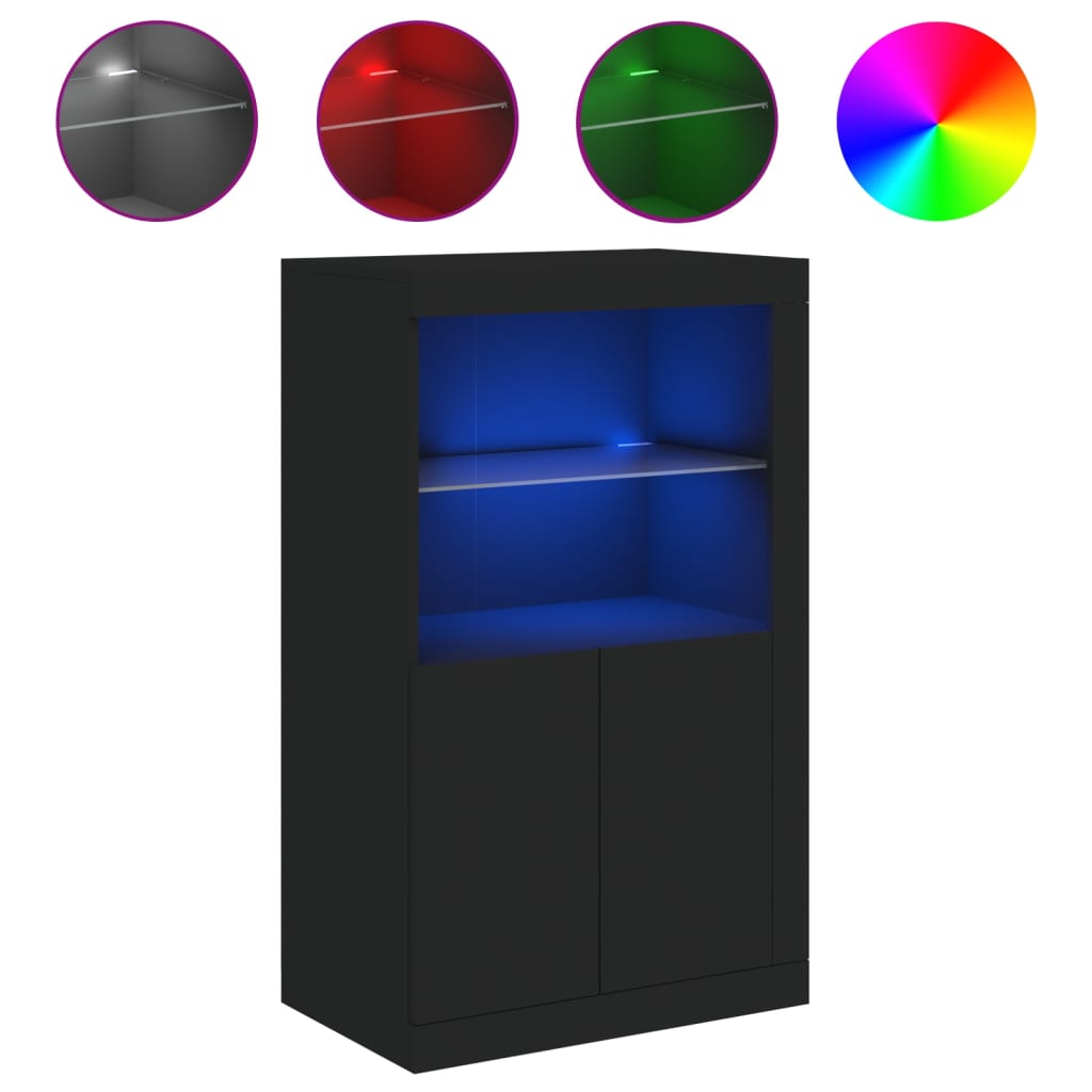 Side Cabinet with LED Lights Black Wood Material