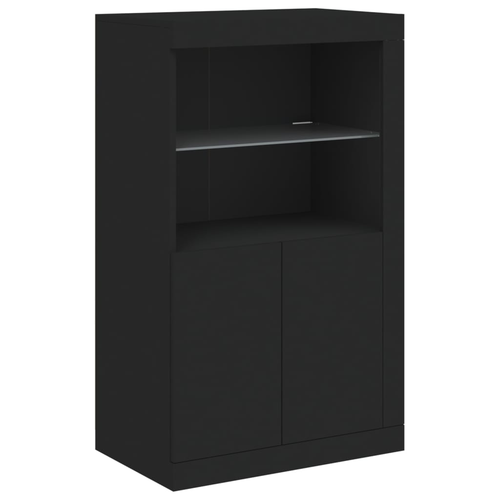 Side Cabinet with LED Lights Black Wood Material