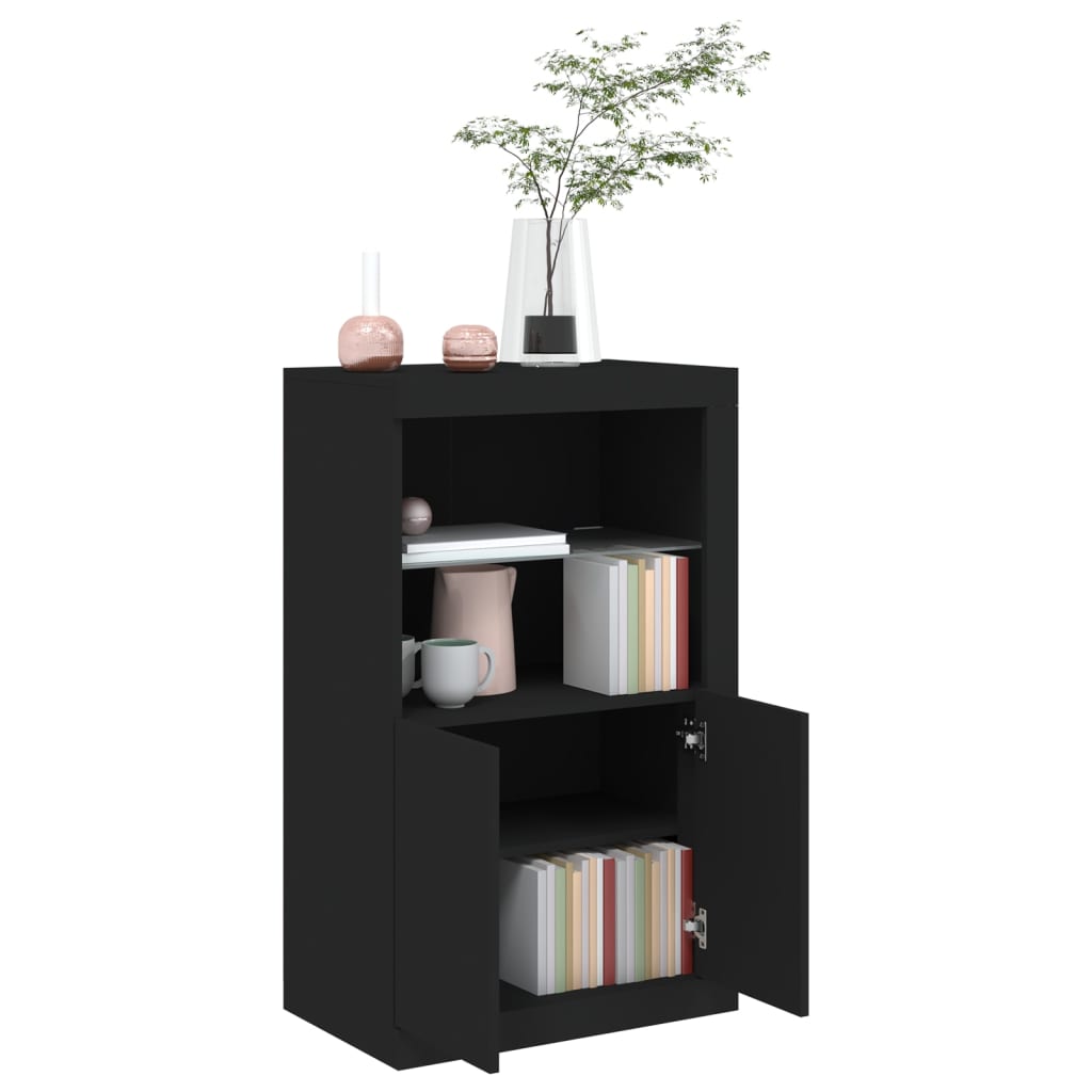 Side Cabinet with LED Lights Black Wood Material